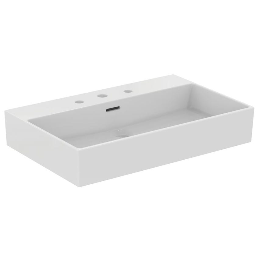 Immagine di Ideal Standard EXTRA lavabo rettangolare da appoggio L.70 cm, 3 fori, con troppopieno, colore bianco T389501
