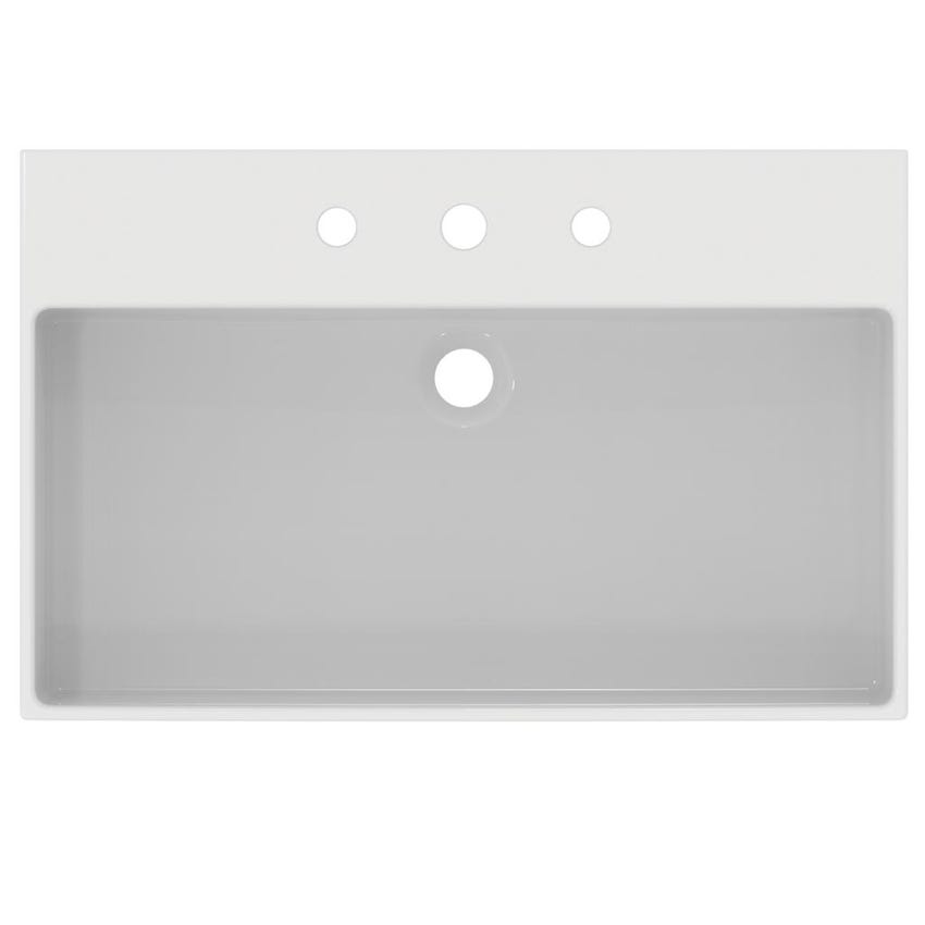 Immagine di Ideal Standard EXTRA lavabo rettificato rettangolare sospeso o da appoggio L.70 cm, 3 fori, con troppopieno, colore bianco T389501