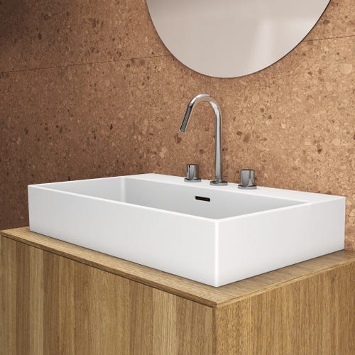 Immagine di Ideal Standard EXTRA lavabo rettificato rettangolare sospeso o da appoggio L.70 cm, 3 fori, con troppopieno, colore bianco T389501