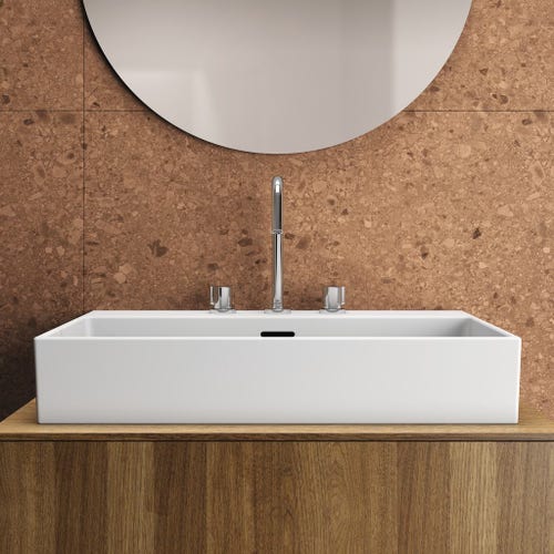 Immagine di Ideal Standard EXTRA lavabo rettificato rettangolare sospeso o da appoggio L.70 cm, 3 fori, con troppopieno, colore bianco T389501
