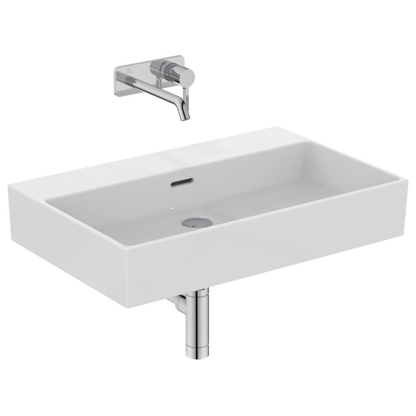 Immagine di Ideal Standard EXTRA lavabo rettificato rettangolare sospeso o da appoggio L.70 cm, con troppopieno, colore bianco T389601