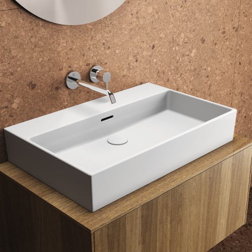 Immagine di Ideal Standard EXTRA lavabo rettificato rettangolare sospeso o da appoggio L.70 cm, con troppopieno, colore bianco T389601
