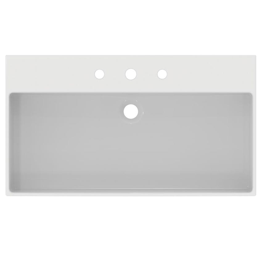 Immagine di Ideal Standard EXTRA lavabo rettangolare sospeso o da appoggio L.80 cm, 3 fori, con troppopieno, colore bianco T389701