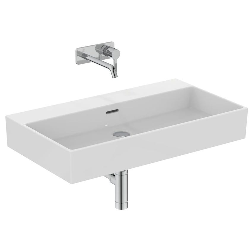 Immagine di Ideal Standard EXTRA lavabo rettangolare sospeso o da appoggio L.80 cm, con troppopieno, colore bianco T389801