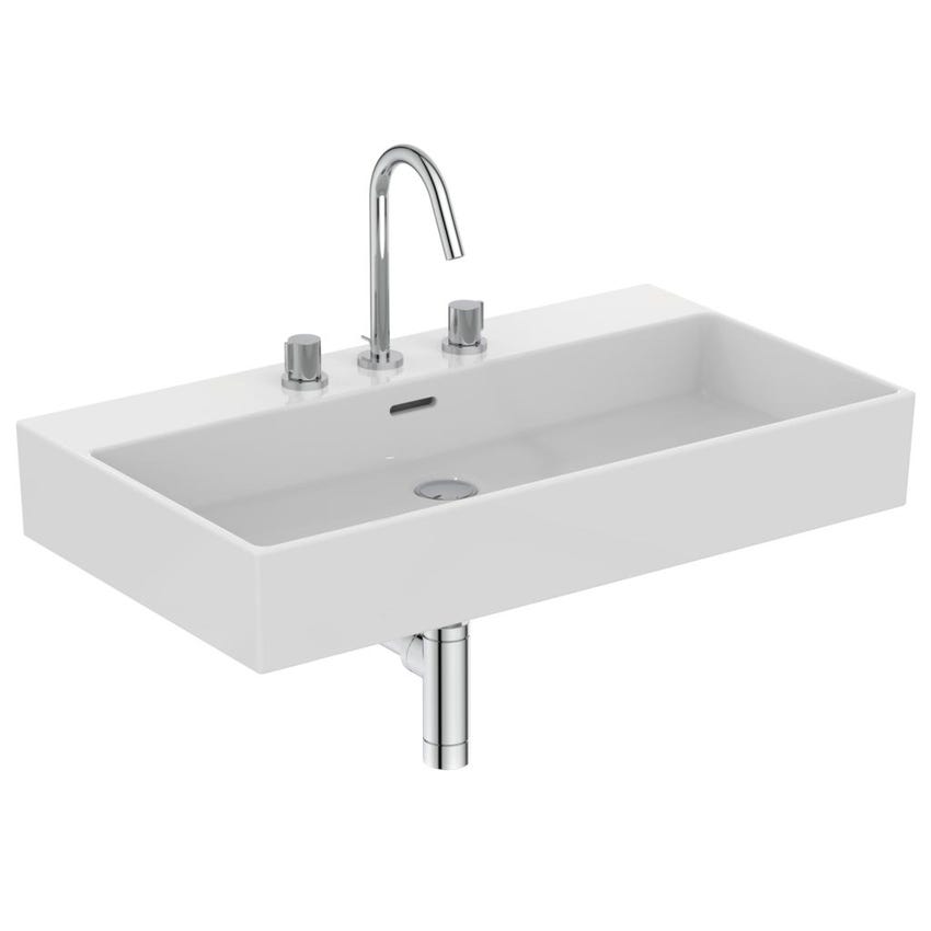 Immagine di Ideal Standard EXTRA lavabo rettangolare da appoggio L.80 cm, 3 fori, con troppopieno, colore bianco T390001