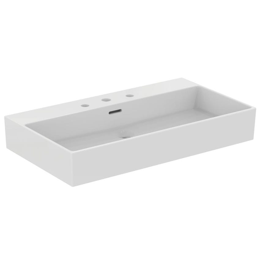 Immagine di Ideal Standard EXTRA lavabo rettangolare da appoggio L.80 cm, 3 fori, con troppopieno, colore bianco T390001
