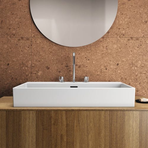 Immagine di Ideal Standard EXTRA lavabo rettangolare da appoggio L.80 cm, 3 fori, con troppopieno, colore bianco T390001