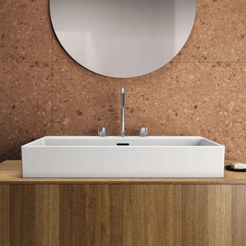 Immagine di Ideal Standard EXTRA lavabo rettangolare da appoggio L.80 cm, 3 fori, con troppopieno, colore bianco T390001