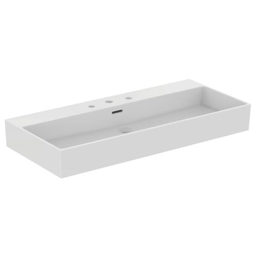 Immagine di Ideal Standard EXTRA lavabo rettangolare sospeso o da appoggio L.100 cm, 3 fori, con troppopieno, colore bianco T390301