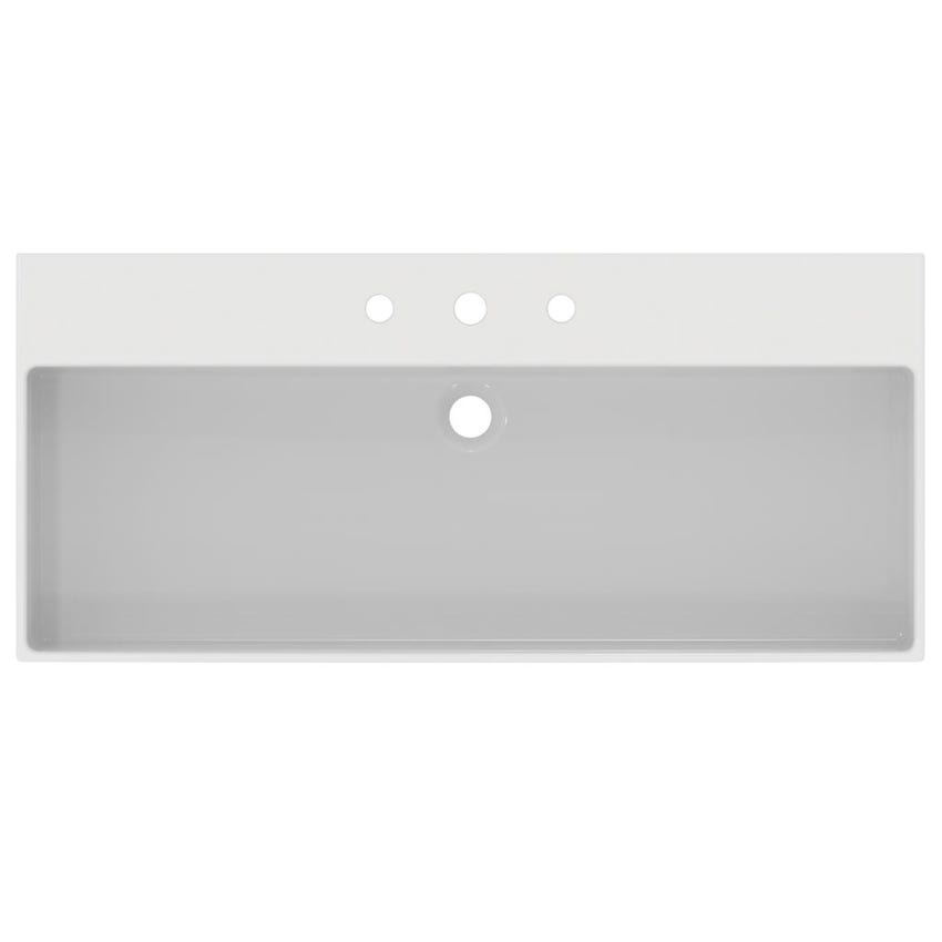 Immagine di Ideal Standard EXTRA lavabo rettangolare sospeso o da appoggio L.100 cm, 3 fori, con troppopieno, colore bianco T390301