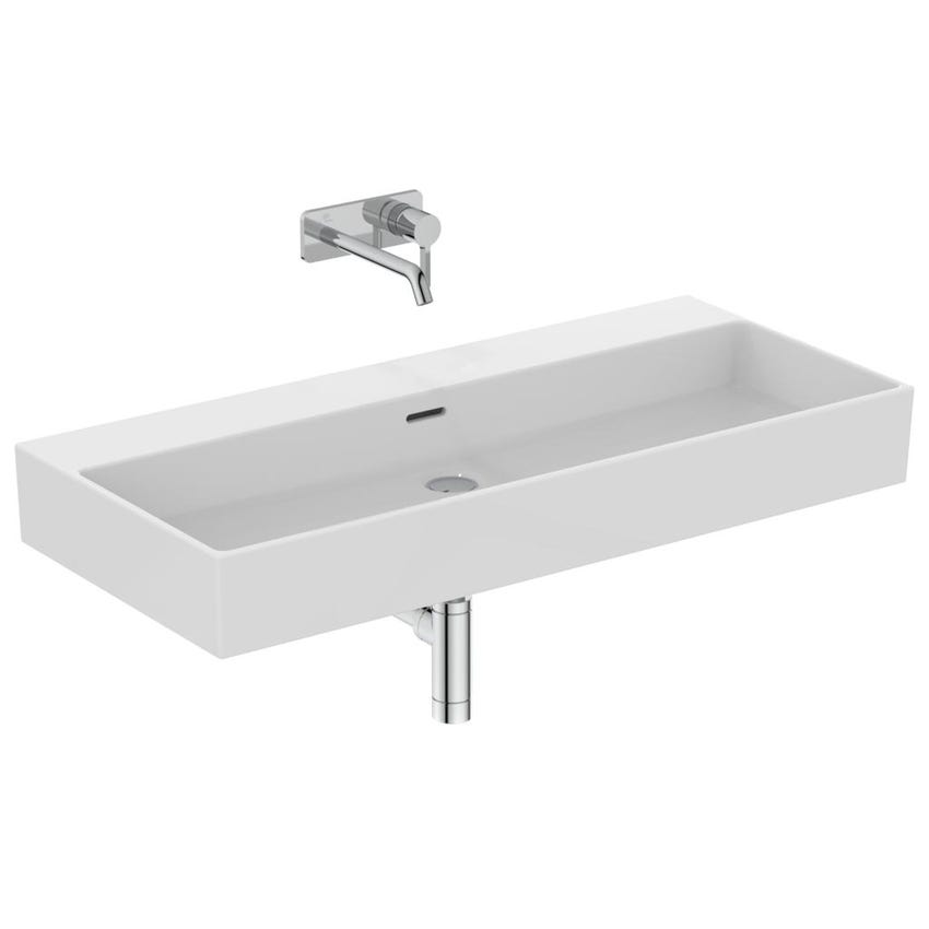 Immagine di Ideal Standard EXTRA lavabo rettangolare sospeso o da appoggio L.100 cm, con troppopieno, colore bianco T390401