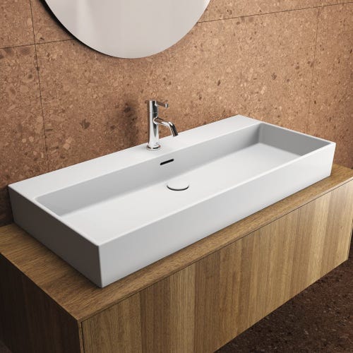 Immagine di Ideal Standard EXTRA lavabo rettangolare da appoggio L.100 cm, monoforo, con troppopieno, colore bianco T390501