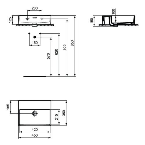Immagine di Ideal Standard EXTRA lavamani smaltato sospeso o da appoggio L.45 cm, con troppopieno, colore bianco T391601