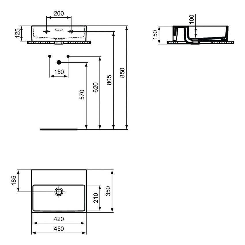 Immagine di Ideal Standard EXTRA lavamani smaltato sospeso o da appoggio L.45 cm, con troppopieno, colore bianco T391601