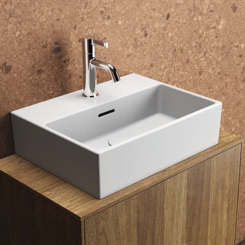 Immagine di Ideal Standard EXTRA lavamani rettificato sospeso o da appoggio L.45 cm, monoforo, con troppopieno, colore bianco T391701