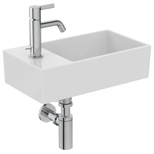 Immagine di Ideal Standard EXTRA lavamani asimmetrico da appoggio L.45 cm, monoforo, con troppopieno, colore bianco T392001