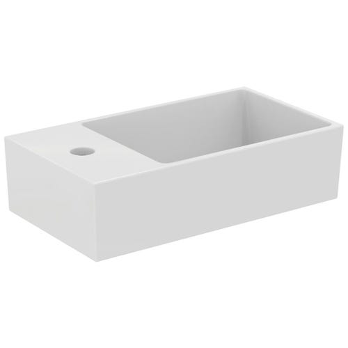 Immagine di Ideal Standard EXTRA lavamani asimmetrico da appoggio L.45 cm, monoforo, con troppopieno, colore bianco T392001