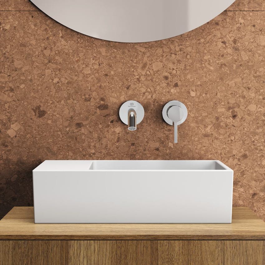 Immagine di Ideal Standard EXTRA lavamani asimmetrico da appoggio L.45 cm, con troppopieno, colore bianco T392101