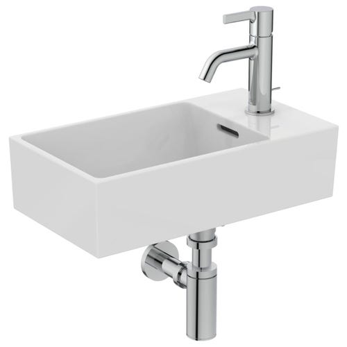 Immagine di Ideal Standard EXTRA lavamani asimmetrico da appoggio L.45 cm, monoforo, con troppopieno, colore bianco T392301