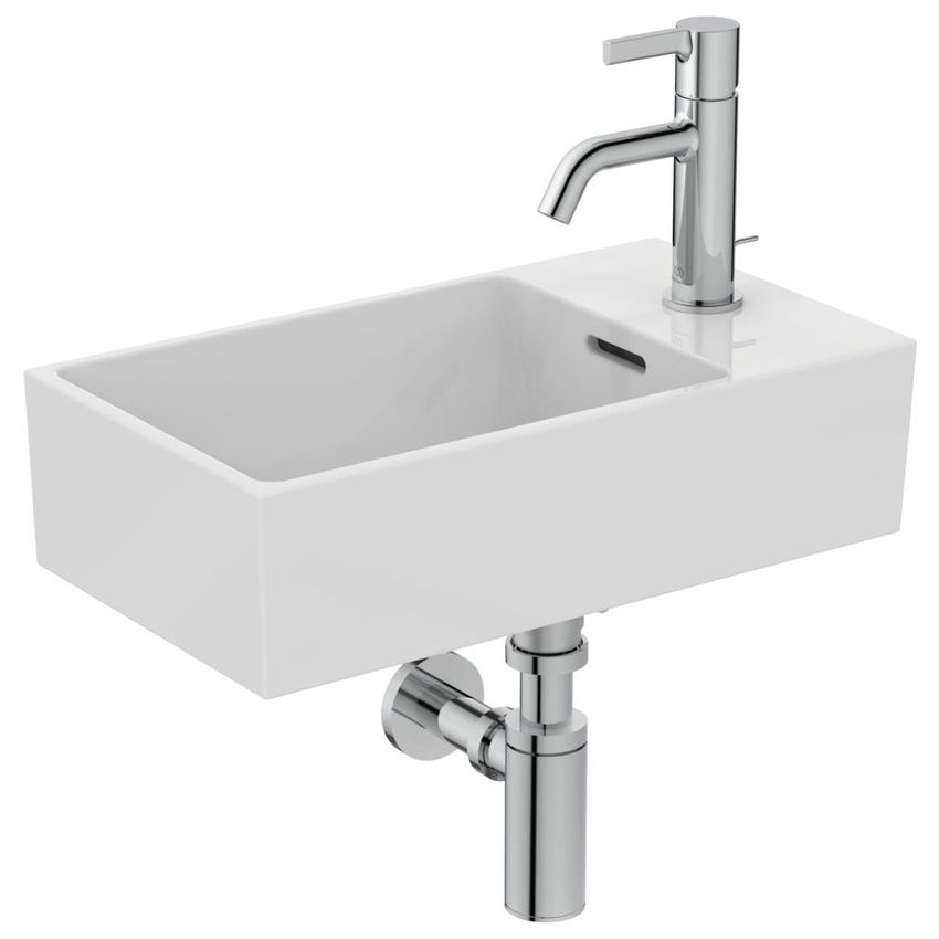 Immagine di Ideal Standard EXTRA lavamani asimmetrico da appoggio L.45 cm, monoforo, con troppopieno, colore bianco T392301