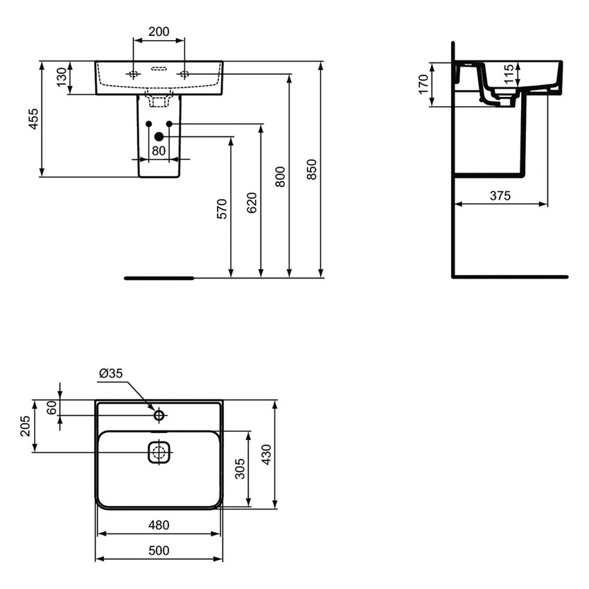Immagine di Ideal Standard STRADA II lavabo rettangolare L.50 cm, monoforo, con troppopieno, colore bianco T292801