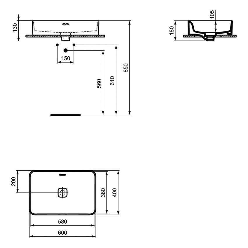 Immagine di Ideal Standard STRADA II lavabo rettangolare da appoggio L.60 cm, con troppopieno, colore bianco T299901