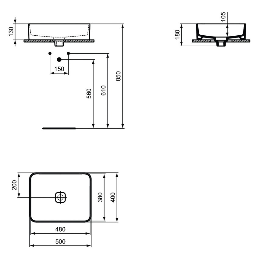 Immagine di Ideal Standard STRADA II lavabo rettangolare da appoggio L.50 cm, senza troppopieno, colore bianco T296701