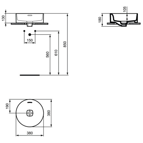 Immagine di Ideal Standard STRADA II lavabo rotondo da appoggio Ø 38 cm, con troppopieno, colore bianco T292901