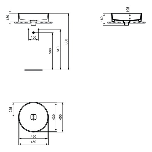 Immagine di Ideal Standard STRADA II lavabo rotondo da appoggio Ø 45 cm, senza troppopieno, colore bianco T295901