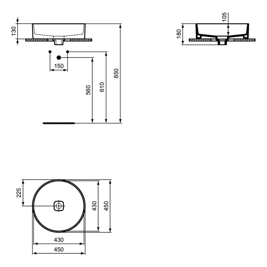 Immagine di Ideal Standard STRADA II lavabo rotondo da appoggio Ø 45 cm, senza troppopieno, colore bianco T295901