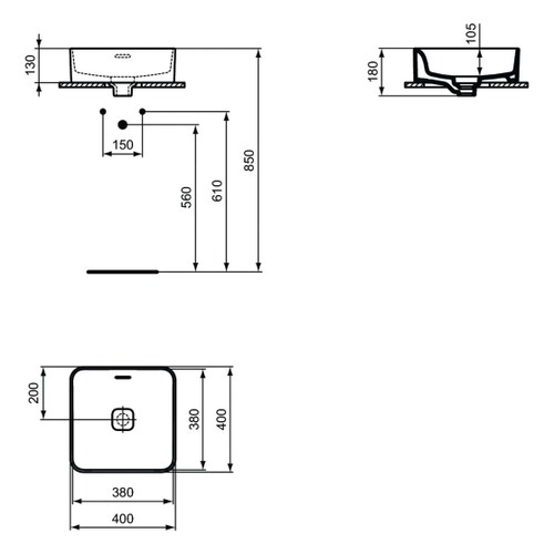 Immagine di Ideal Standard STRADA II lavabo quadrato da appoggio 40 cm, con troppopieno, colore bianco T296301