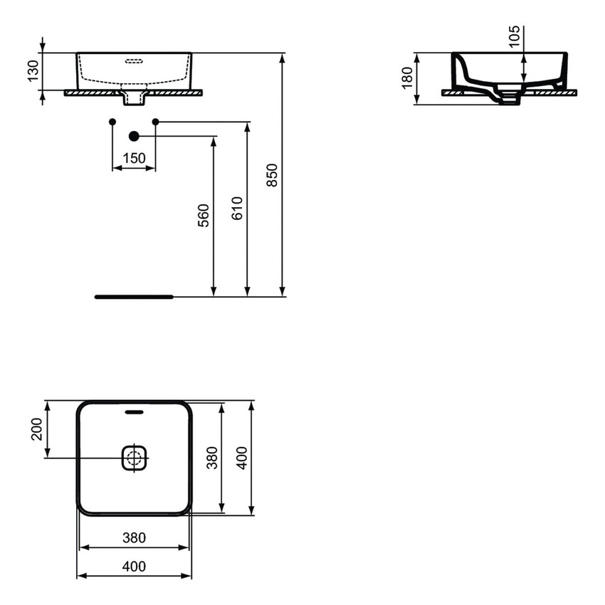 Immagine di Ideal Standard STRADA II lavabo quadrato da appoggio 40 cm, con troppopieno, colore bianco T296301