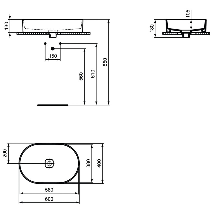 Immagine di Ideal Standard STRADA II lavabo ovale da appoggio L.60 cm, senza troppopieno, colore bianco T298101