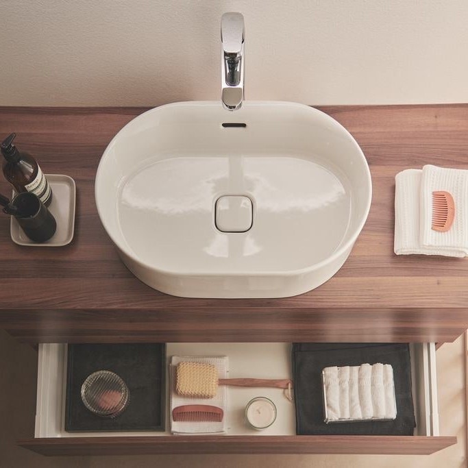 Immagine di Ideal Standard STRADA II lavabo ovale da appoggio L.60 cm, con troppopieno, colore bianco T360401
