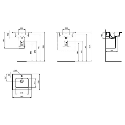 Immagine di Ideal Standard STRADA II lavabo top rettangolare L.50 cm monoforo, con troppopieno, colore bianco T298801