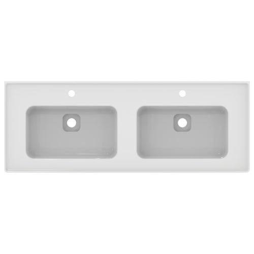 Immagine di Ideal Standard STRADA II lavabo top rettangolare L.120 cm con doppio bacino, monoforo per doppia rubinetteria, con troppopieno, colore bianco T300501