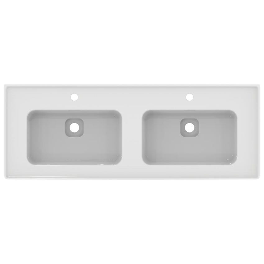 Immagine di Ideal Standard STRADA II lavabo top rettangolare L.120 cm con doppio bacino, monoforo per doppia rubinetteria, con troppopieno, colore bianco T300501