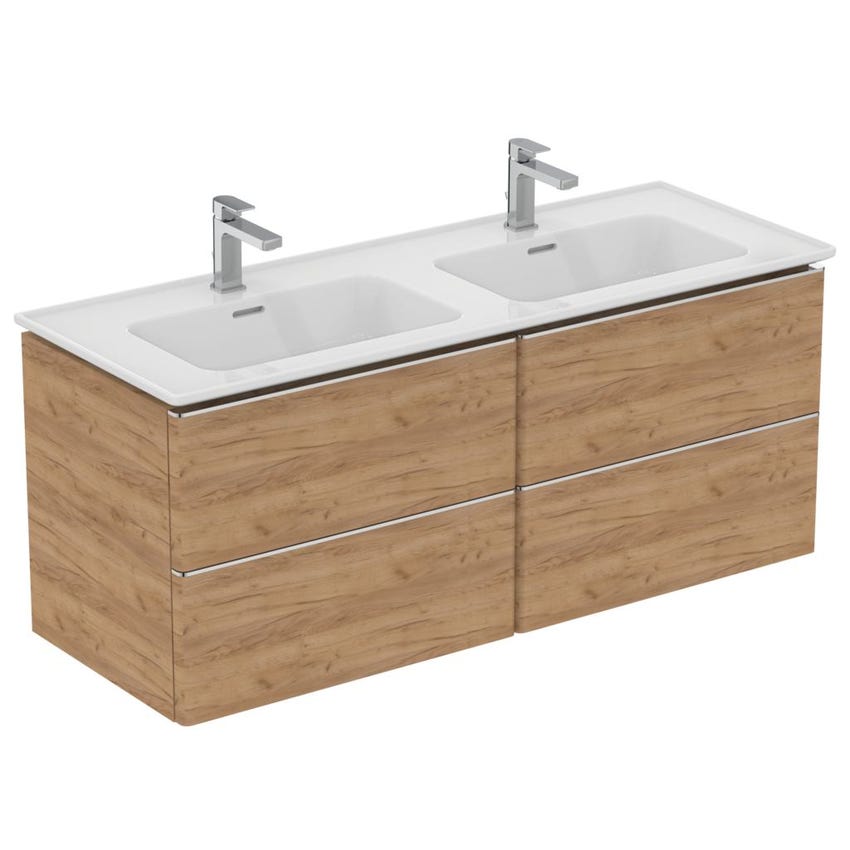 Immagine di Ideal Standard STRADA II lavabo top rettangolare L.120 cm con doppio bacino, monoforo per doppia rubinetteria, con troppopieno, colore bianco T300501