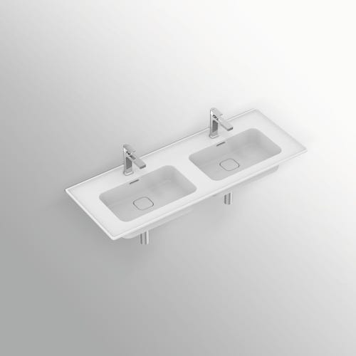 Immagine di Ideal Standard STRADA II lavabo top rettangolare L.120 cm con doppio bacino, monoforo per doppia rubinetteria, con troppopieno, colore bianco T300501