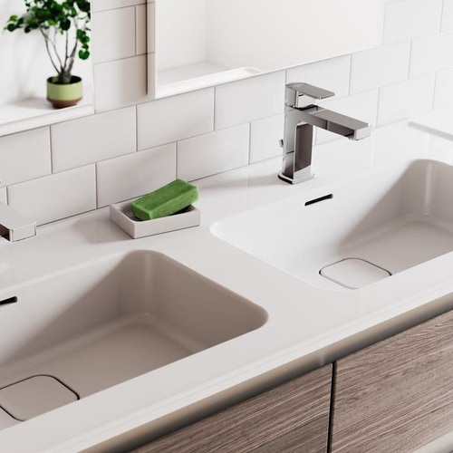 Immagine di Ideal Standard STRADA II lavabo top rettangolare L.120 cm con doppio bacino, monoforo per doppia rubinetteria, con troppopieno, colore bianco T300501