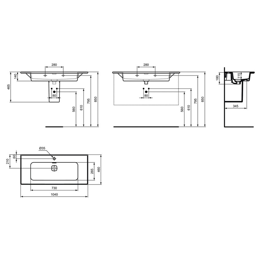 Immagine di Ideal Standard STRADA II lavabo top rettangolare L.100 cm, monoforo, con troppopieno, colore bianco T300401