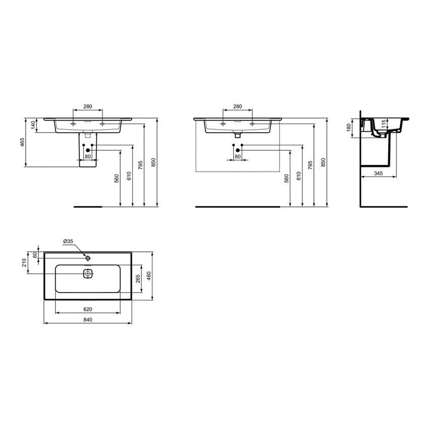 Immagine di Ideal Standard STRADA II lavabo top rettangolare L.80 cm, monoforo, con troppopieno, colore bianco T300301