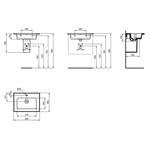 Immagine di Ideal Standard STRADA II lavabo top rettangolare L.60 cm, monoforo, con troppopieno, colore bianco T299101