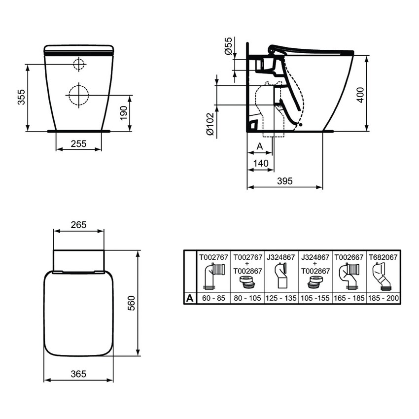 Immagine di Ideal Standard STRADA II vaso a pavimento universale filo parete AquaBlade® con sedile slim senza chiusura rallentata, colore bianco T359901