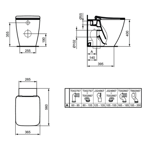Immagine di Ideal Standard STRADA II vaso a pavimento universale filo parete AquaBlade® con sedile slim con chiusura rallentata, colore bianco T359801