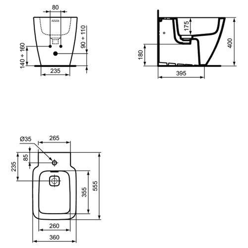 Immagine di Ideal Standard STRADA II bidet a pavimento, a filo parete, monoforo e con troppopieno, colore bianco T456701