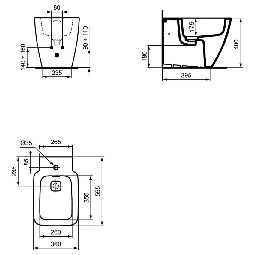 Immagine di Ideal Standard STRADA II bidet a pavimento, a filo parete, monoforo e con troppopieno, colore bianco T456701