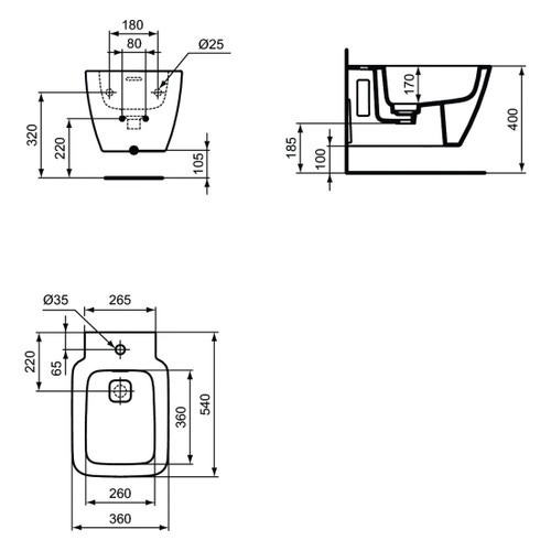 Immagine di Ideal Standard STRADA II bidet sospeso, monoforo e con troppopieno, colore bianco T456801