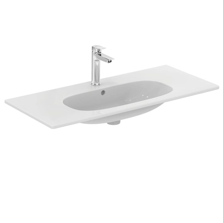 Immagine di Ideal Standard TESI lavabo top L.100 cm monoforo, con troppopieno, colore bianco seta finitura opaco T3508V1