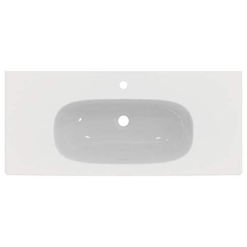 Immagine di Ideal Standard TESI lavabo top L.100 cm monoforo, con troppopieno, colore bianco seta finitura opaco T3508V1